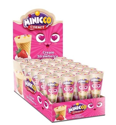 ANL Minicco Cornet Chocolate Strawberry Cream ( 25GR X 24) X4